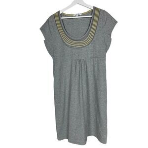 Boden Women's Embroidered Necklace Short Sleeve Gray Dress Size 12R